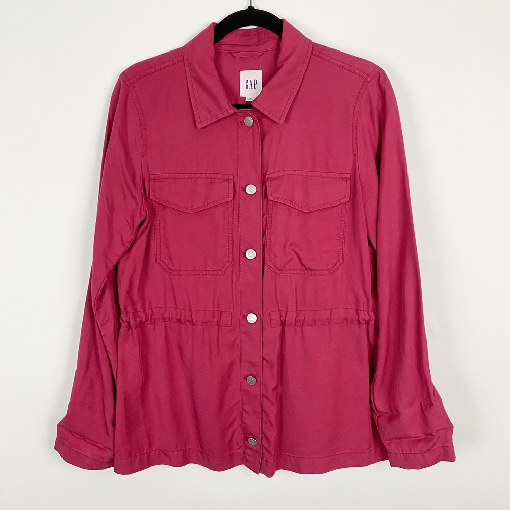 GAP Women Utility Shirt Jacket‎ Raspberry Pink Lyocell Utility Style Size Medium